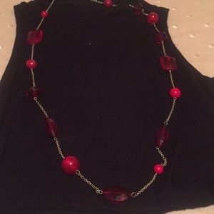 Long, Red Beaded Necklace